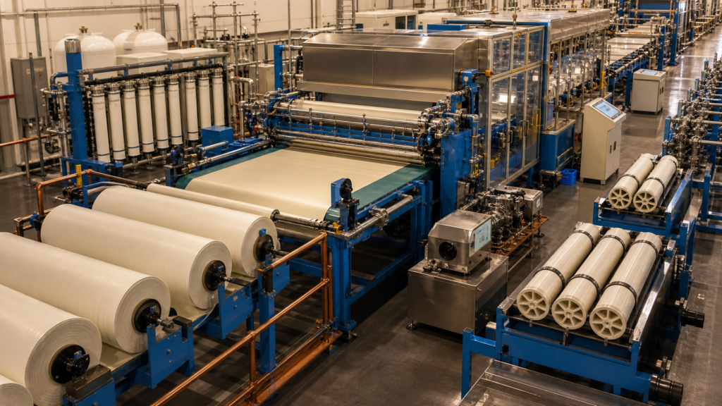 Automated production line manufacturing filtration membrane sheets