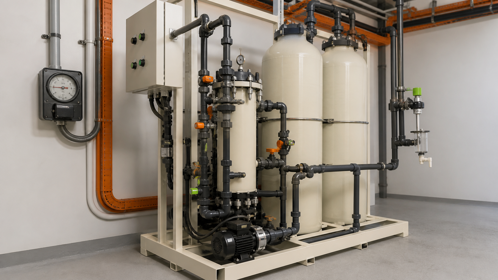 Compact water treatment skid with an energy meter