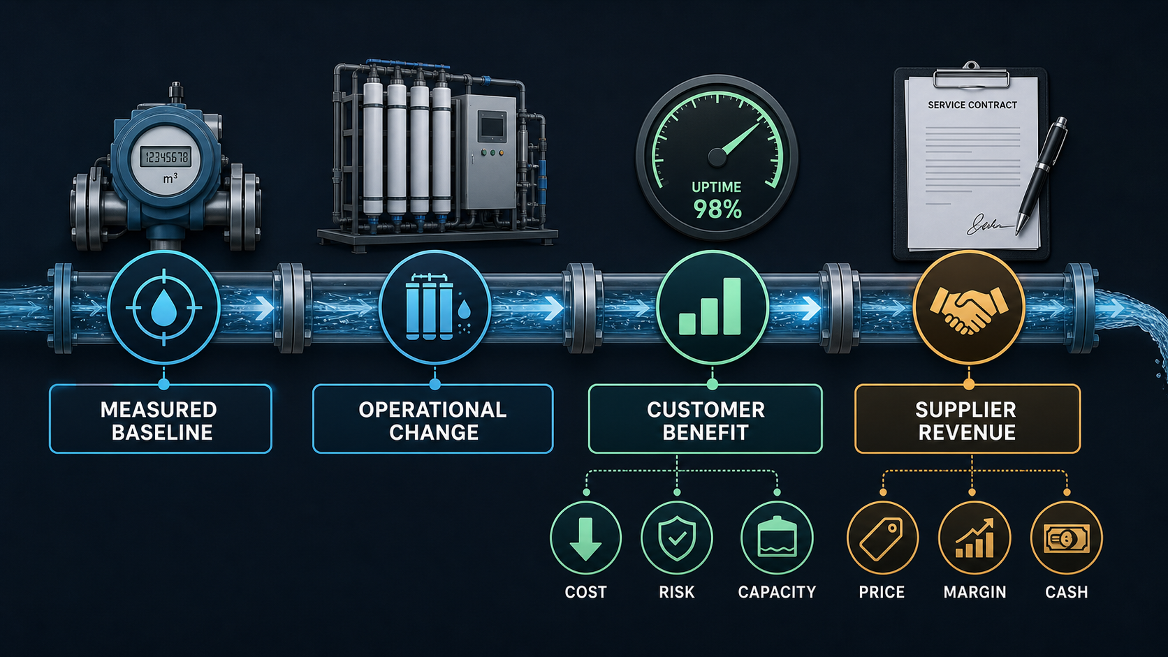 Customer value bridge for a water technology contract