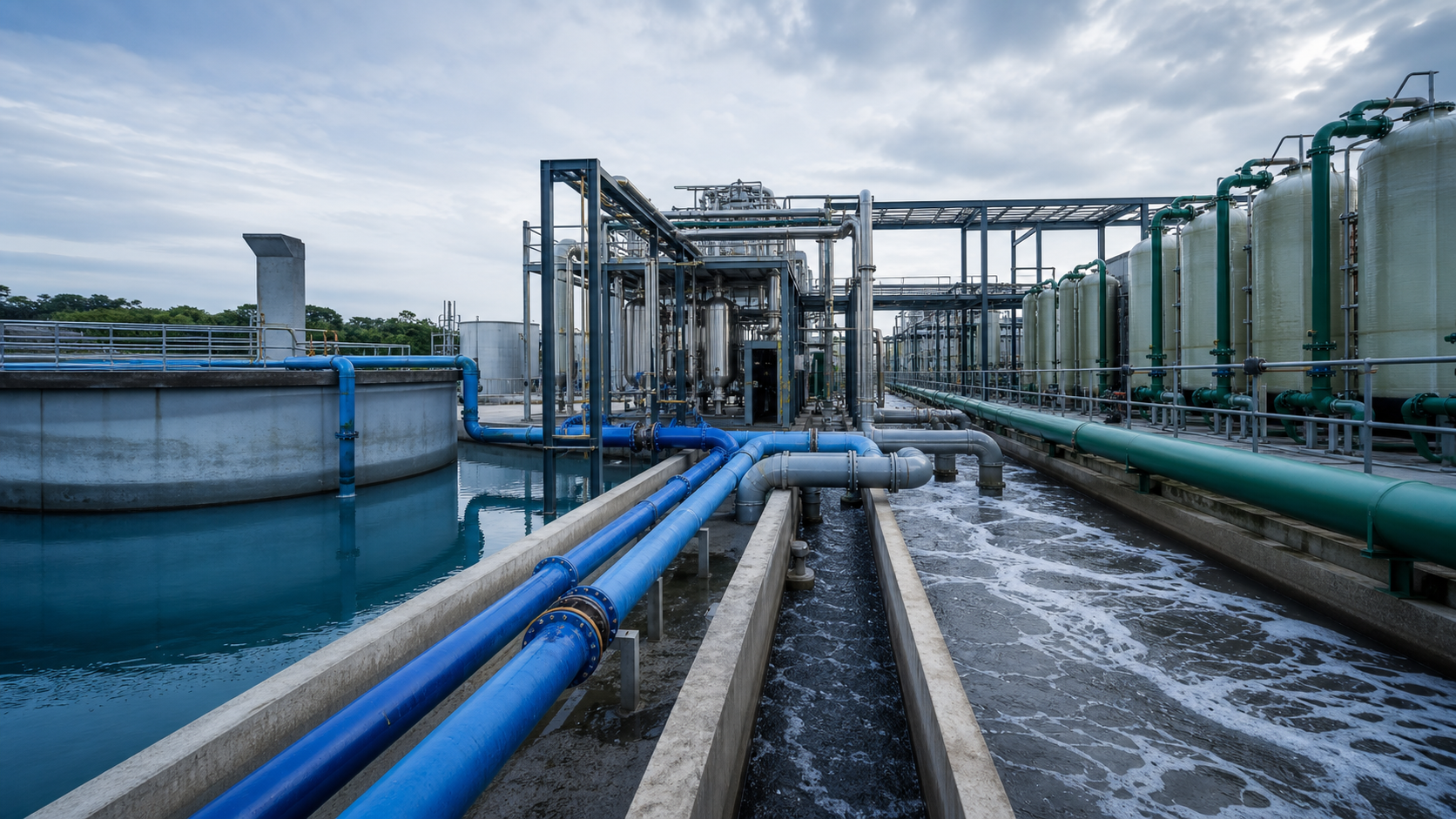 Factory water loop from supply through treatment and reuse