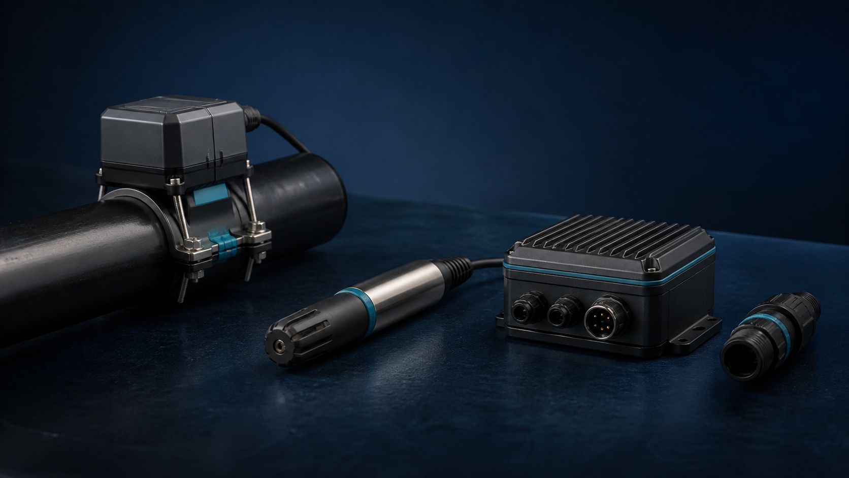 Flow sensor, water-quality probe and gateway hardware