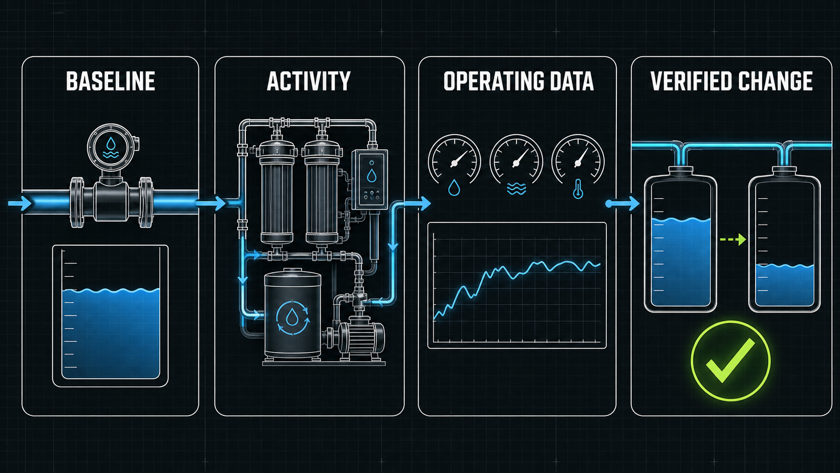 Industrial water impact chain from baseline to verified change