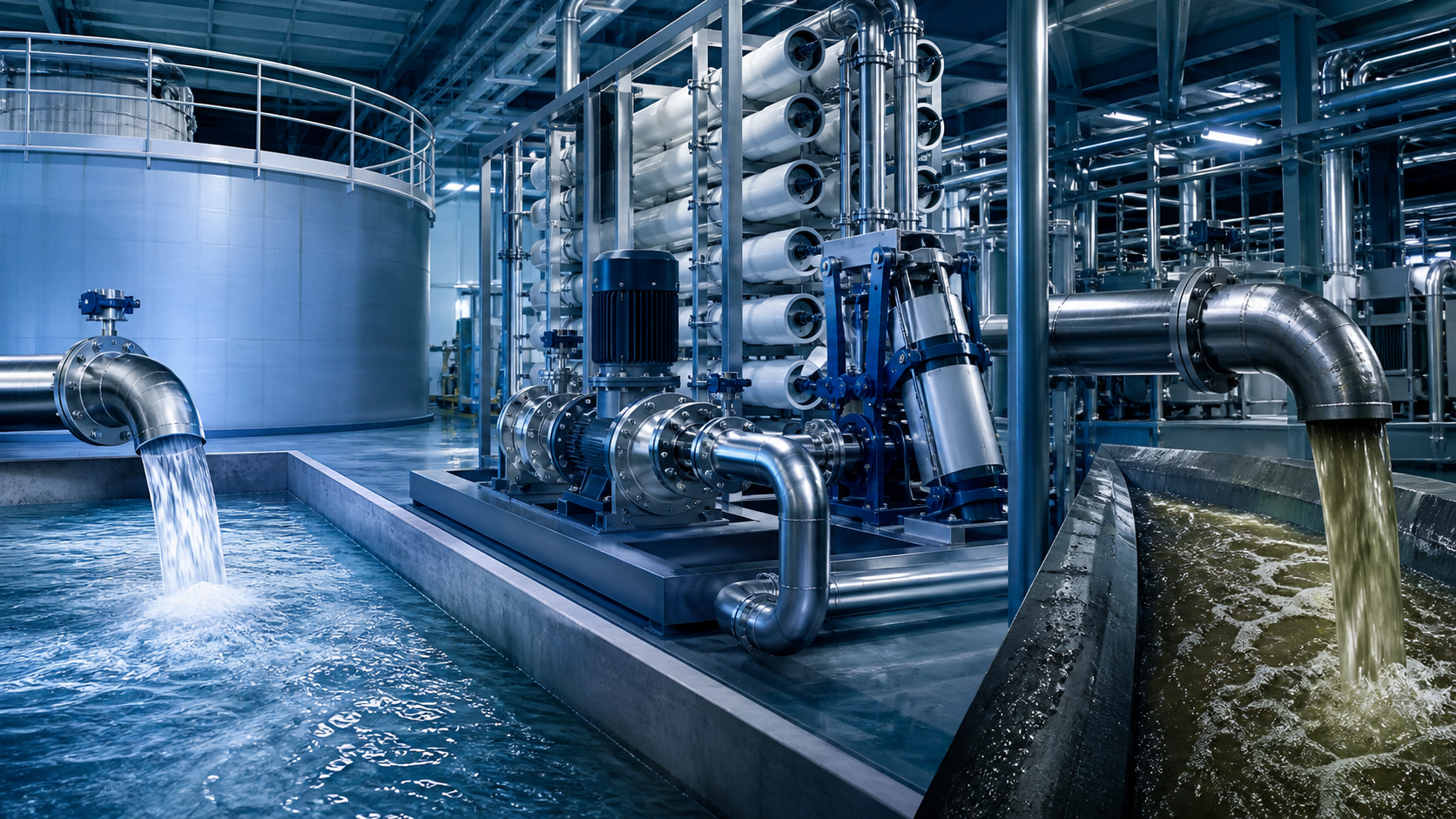 Product water, pump and concentrate lines in a membrane system