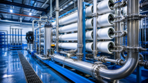 Reverse osmosis pressure vessels and treated water pipework