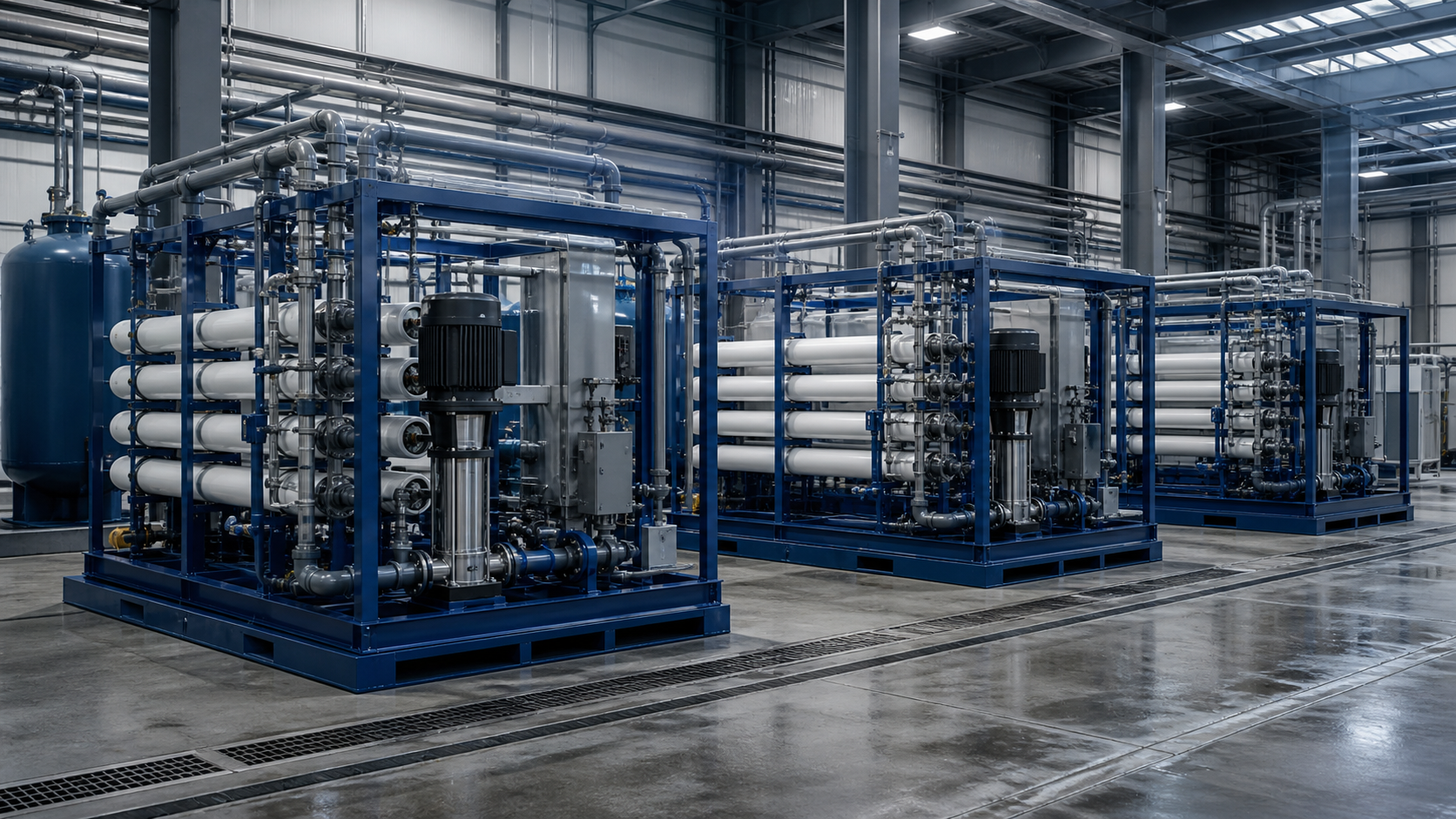 Three standardised modular treatment skids serving factory lines