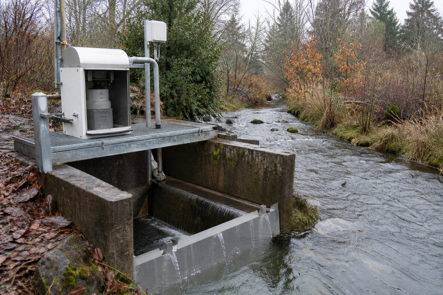 Water monitoring chamber beside a restored stream