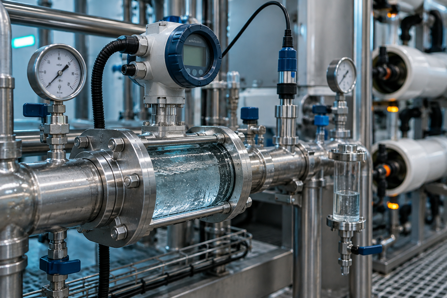 Monitoring instruments on an industrial water treatment line