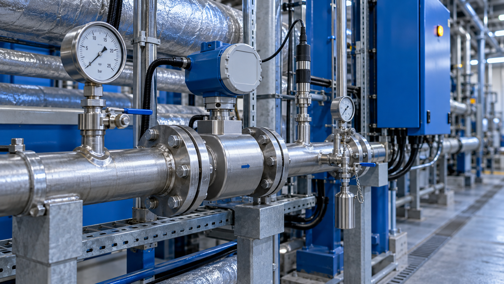 Water monitoring instruments beside an industrial process line