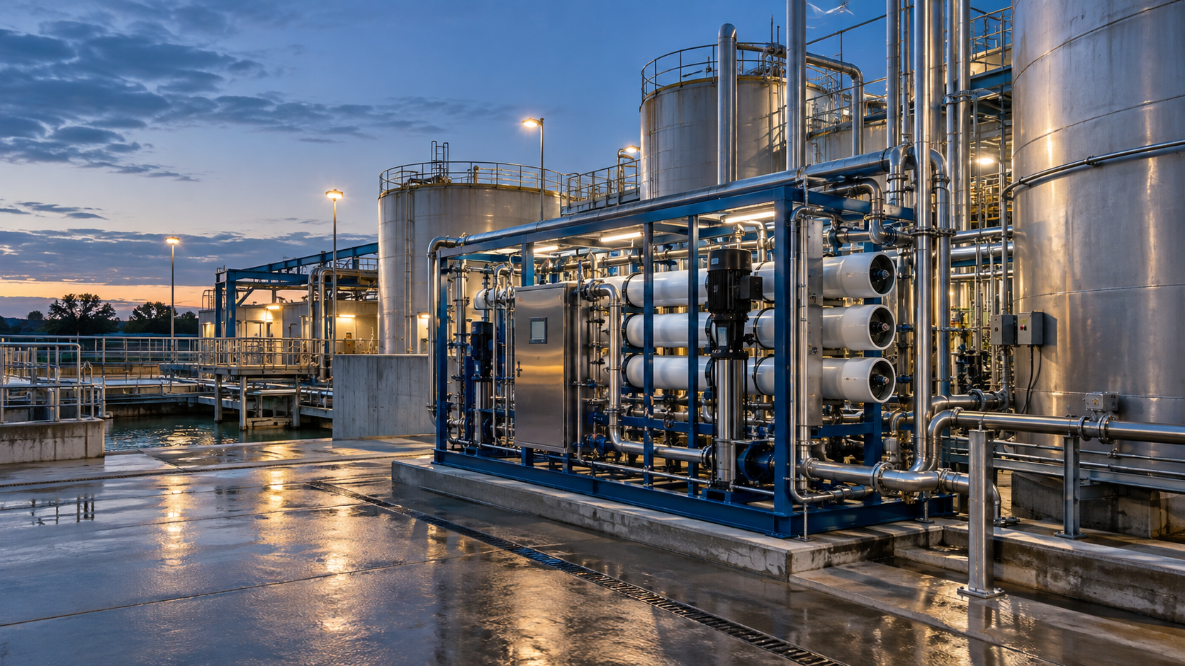 Modular water-reuse treatment equipment at an industrial facility