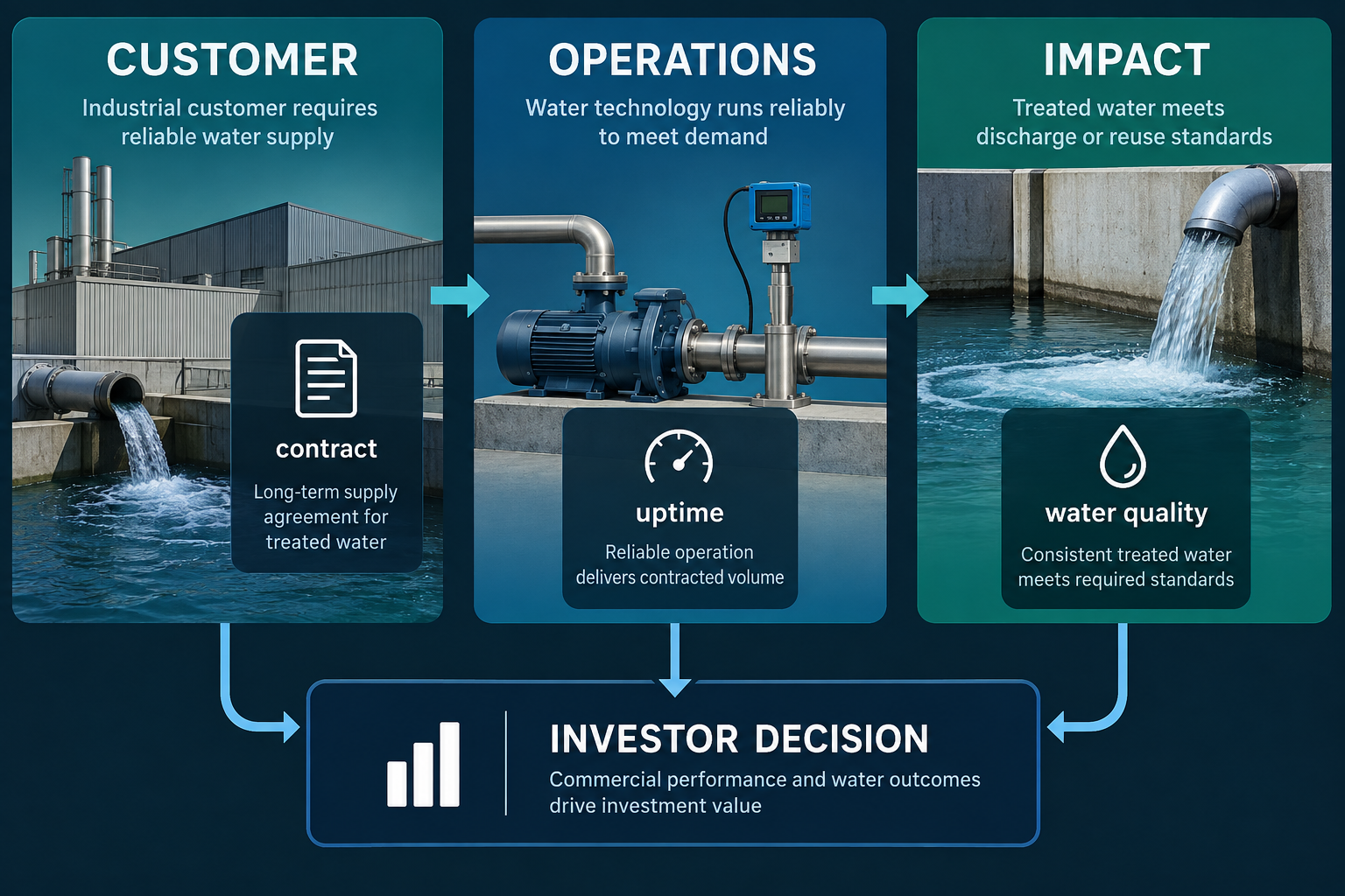 Evidence map connecting customer contract, operating uptime and treated-water quality