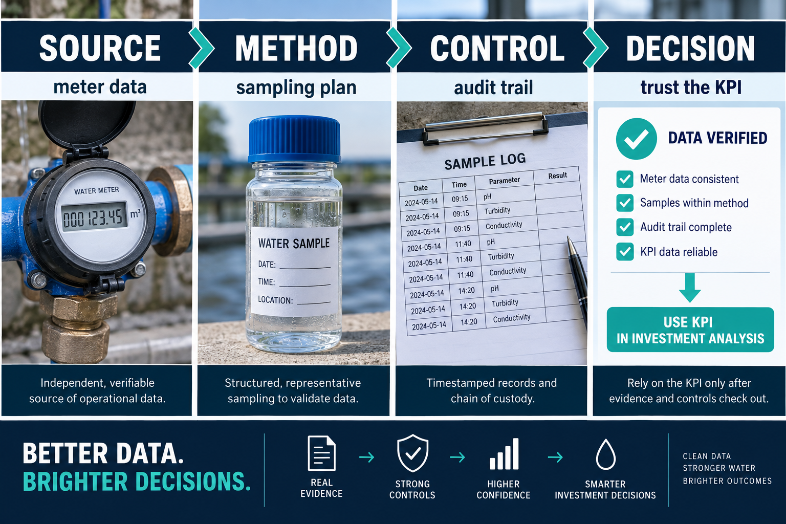 Water KPI data-quality workflow from meter data to investment decision
