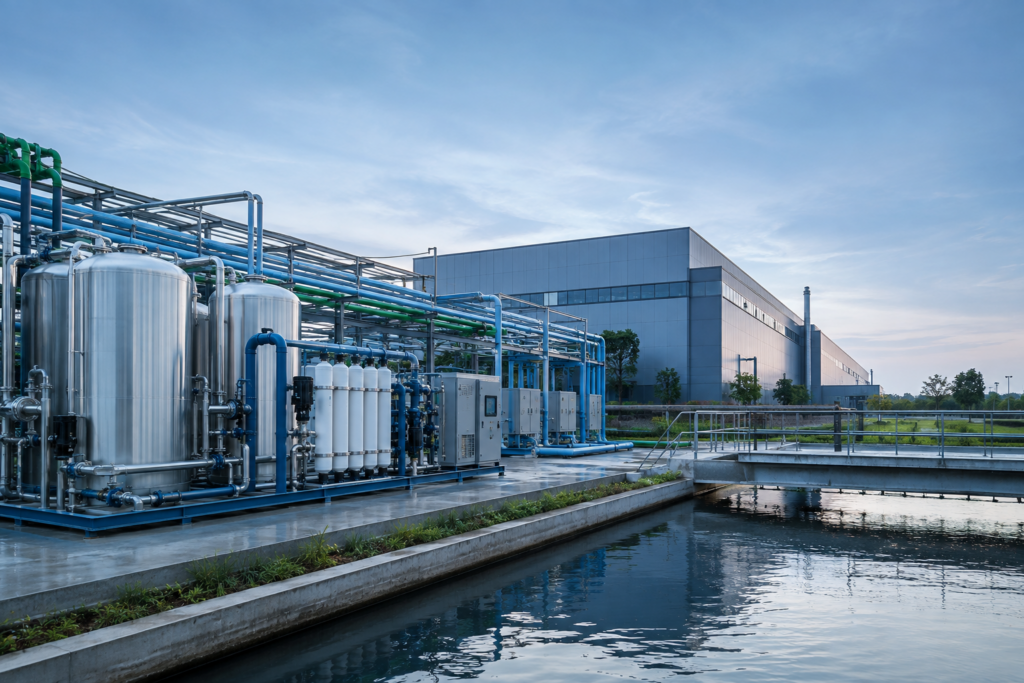 Industrial water-reuse installation connected to a manufacturing site