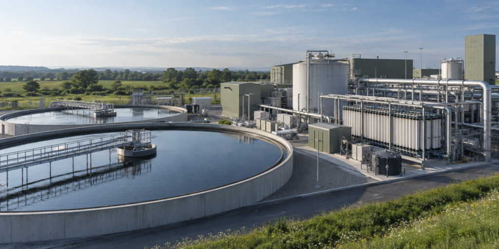 Modern wastewater treatment and resource recovery facility at an industrial site