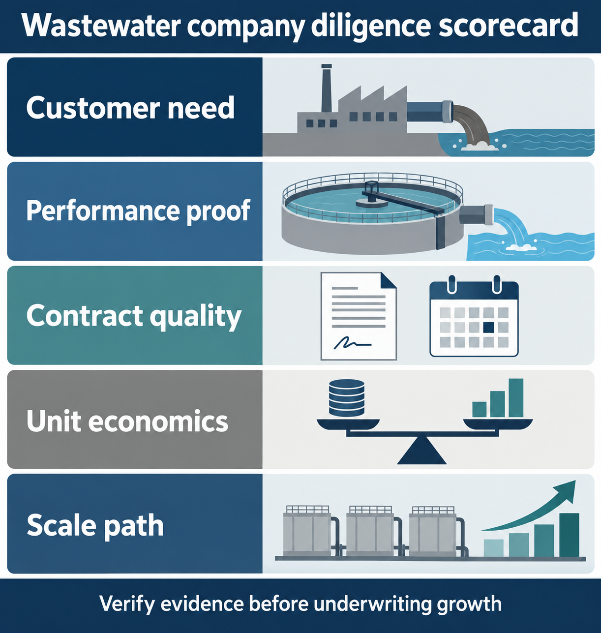 Five-part wastewater company diligence scorecard