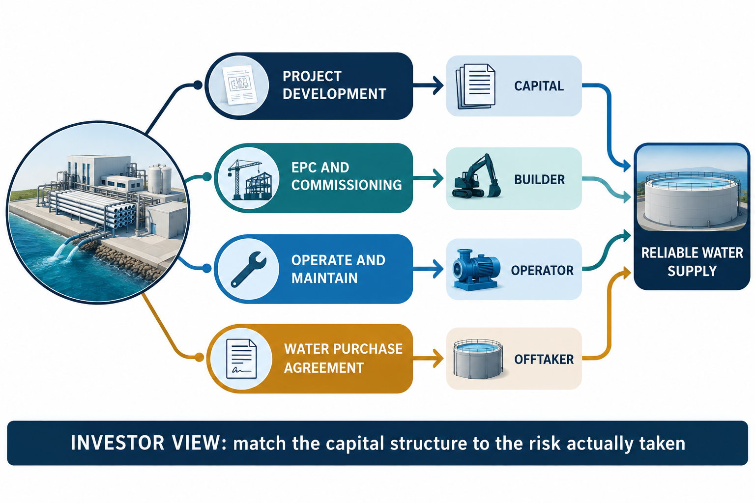 Desalination project delivery models from development to water purchase agreement