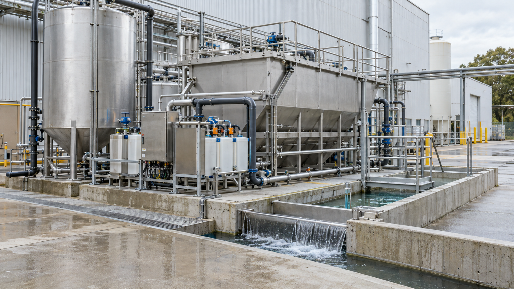 Industrial effluent treatment system integrated beside a manufacturing facility